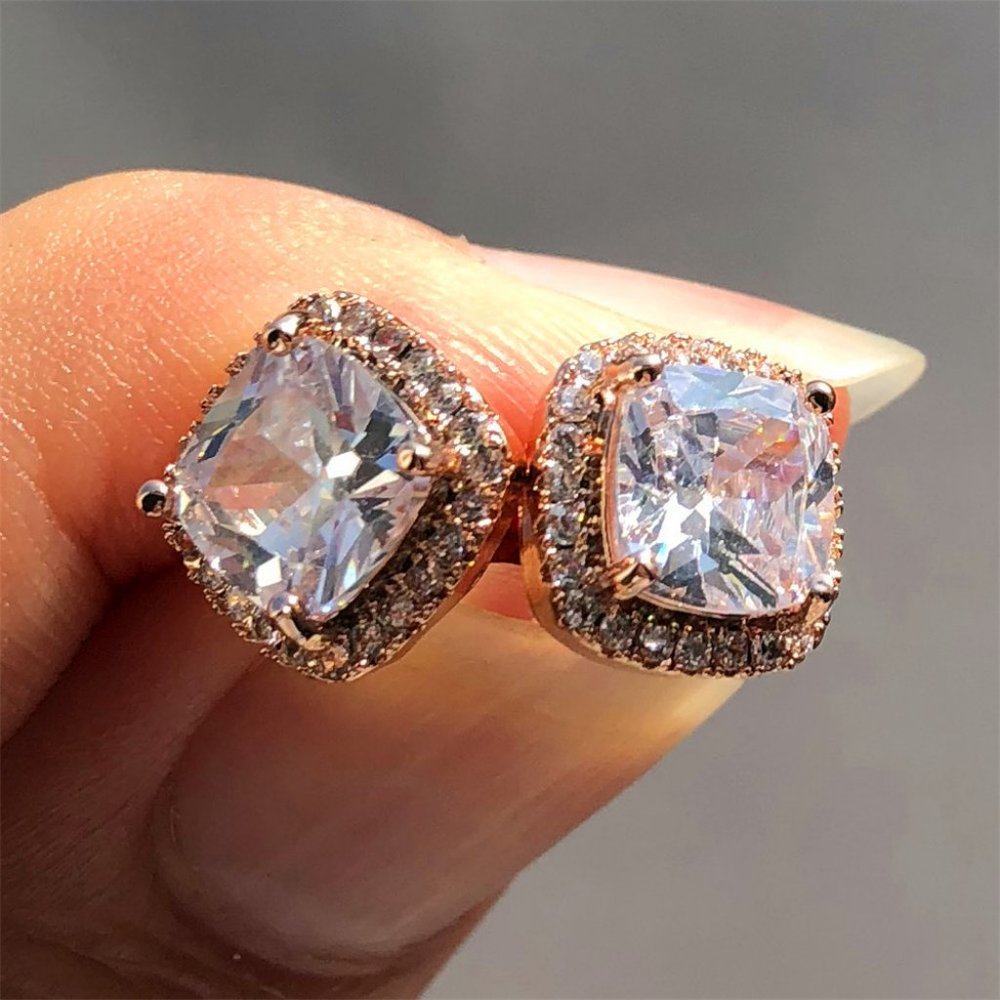 NEW 18K Rose Gold Diamond Halo Stud Earrings